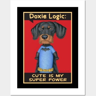 Dachshund in super hero outfit Posters and Art